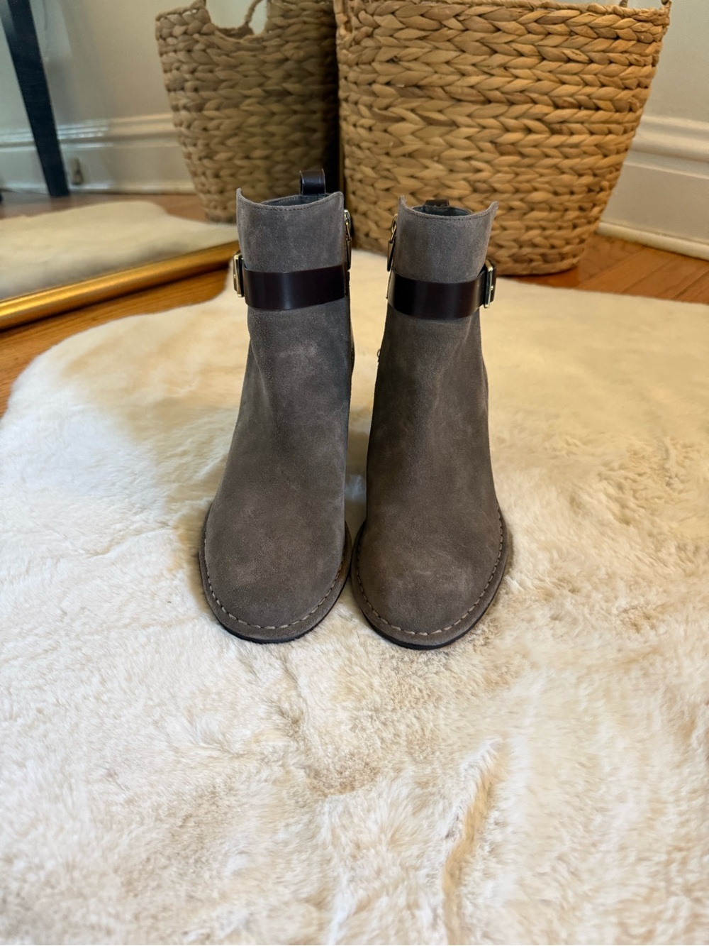 Clark’s Suede Ankle Boots with Buckle Strap - Gray